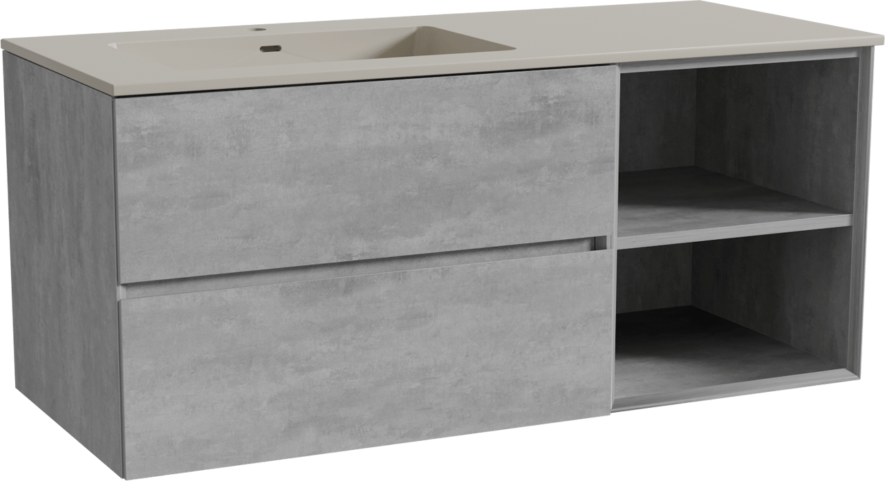 Storke Edge hängendes Möbelstück Set: 120 x 52 cm, Beton dunkelgrau, mit Diva Waschtisch links, Top Solid Seidengrau