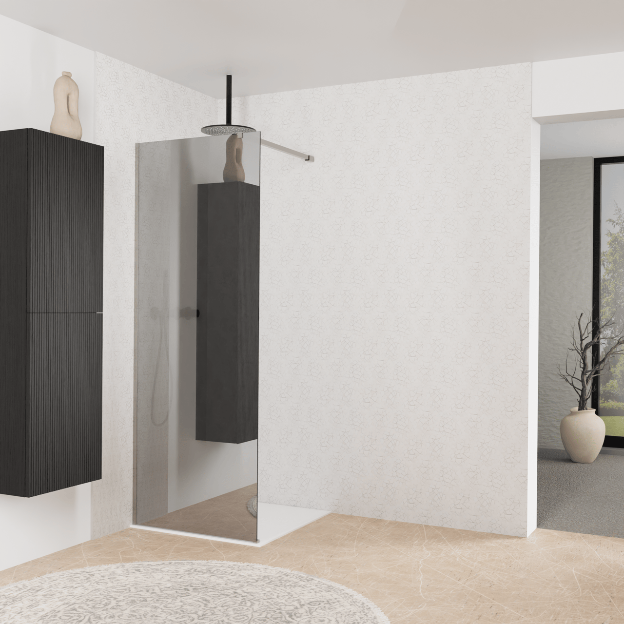 Balmani Modular douche à l'italienne: 80 x 200 cm, Verre miroir reflex, Profil Brushed Inox