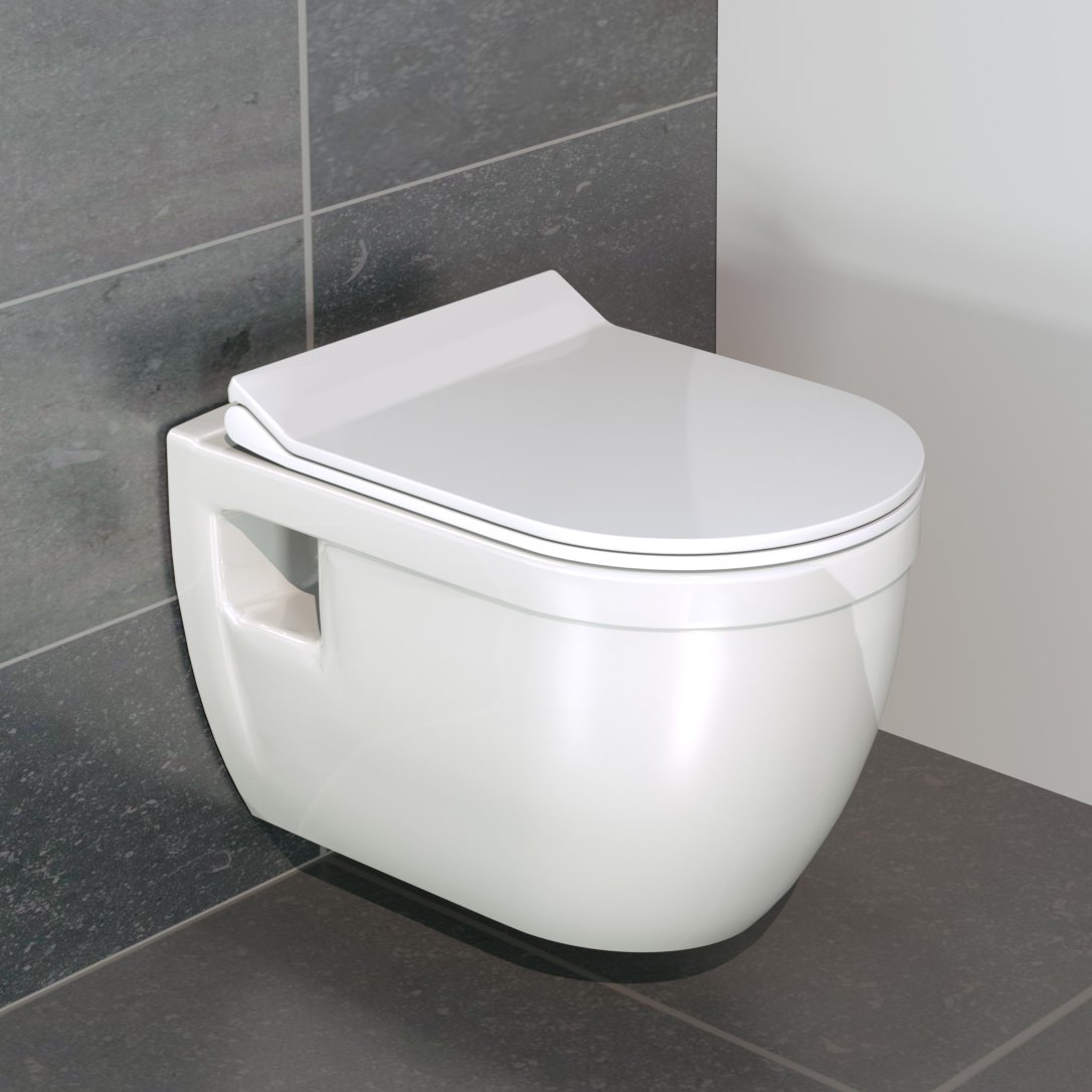 Linie Tempo hangtoilet glanzend wit randloos met Geberit Duofix inbouwreservoir