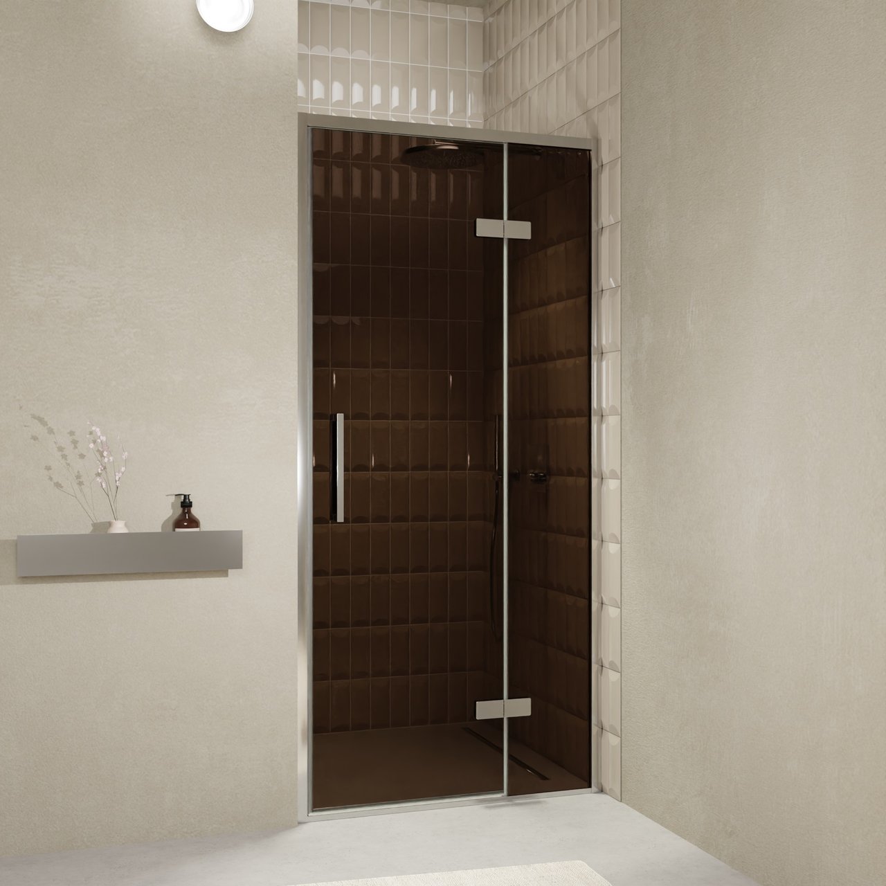 Balmani Senses Design douche draaideur rechts 100 cm x 210 cm Brons glas, Chroom profielen