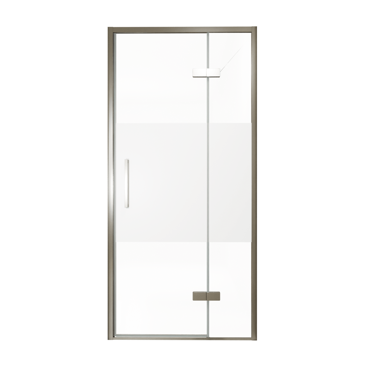 Balmani Senses Design Dusche Drehtür, Rechts, 100 cm x 210 cm, Klarglas mit mattiertem Streifen, Profil Brushed GunMetal