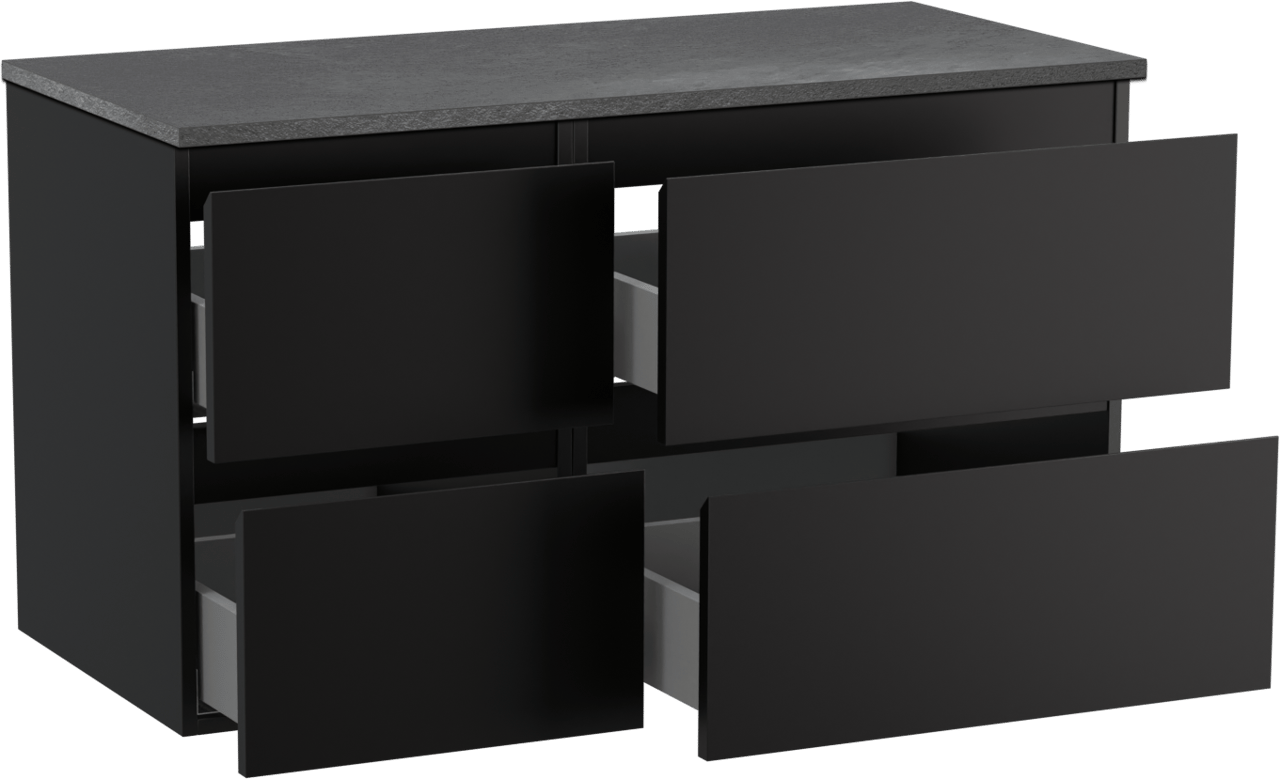 Linie Lado zwevend badmeubel 100 x 46 cm mat zwart met Lado enkel of dubbel wastafelblad in melamine grijze leisteen