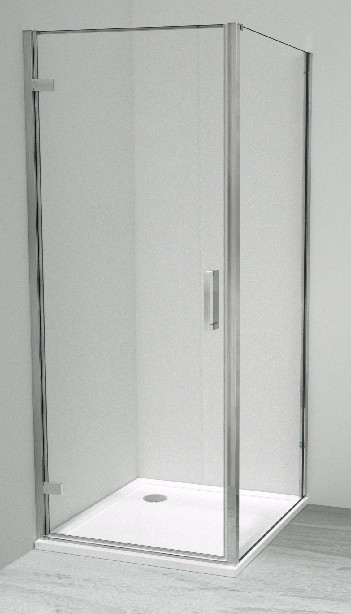 Luca Varess Nona paroi d'angle avec porte pivotante avec panneau latéral fixe 90 x 90 cm verre transparent profil chrome brillant