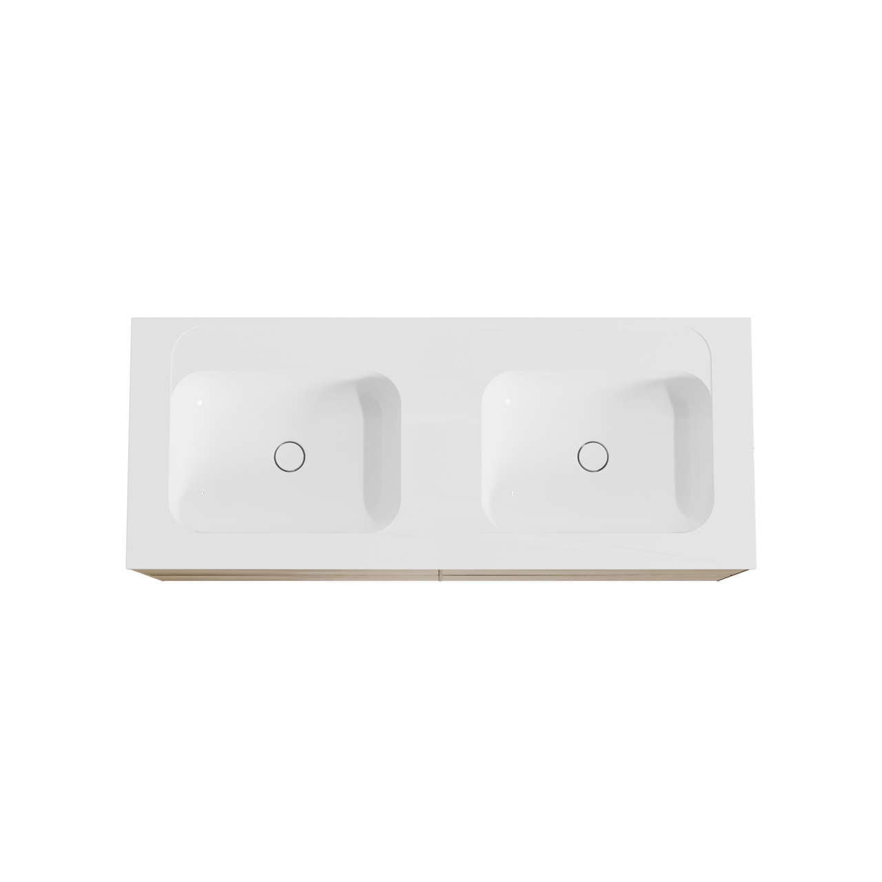 Balmani Mitra hängendes Möbelstück Set: 135 x 55 cm, Rohe Eiche, mit Tablo Strada Doppelwaschtisch, Marmorkomposit Weiß glänzend