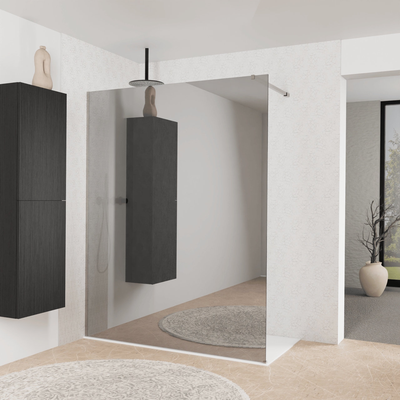 Balmani Modular Walk-In Dusche: 160 x 200 cm, Reflex-Spiegelglas, inklusive Coating, Profil Brushed Inox