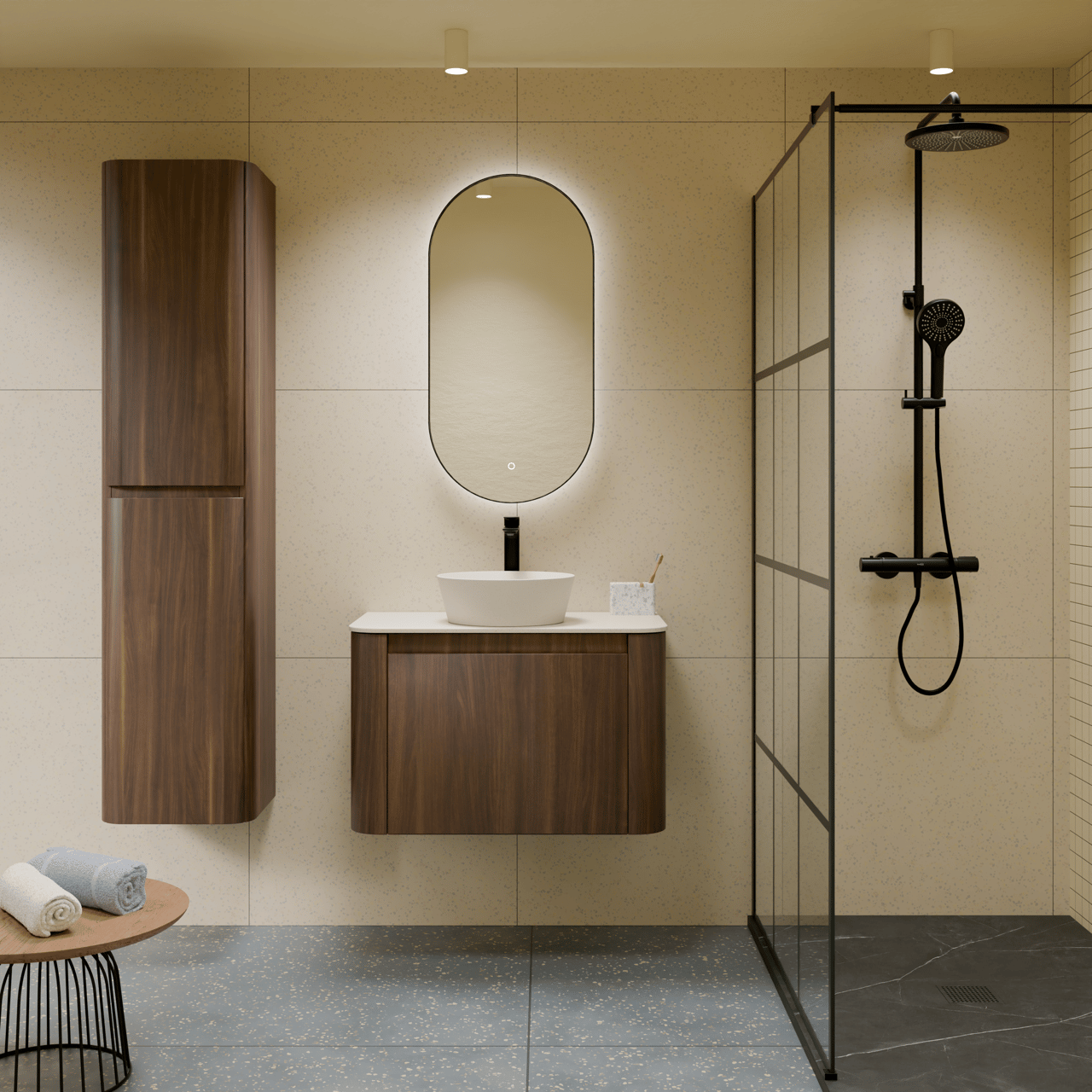 Storke Soft meuble sous-vasque suspendu 80 x 46 cm Noyer 2 tiroirs