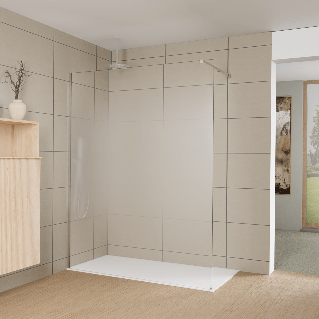Balmani Modular Walk-In Dusche: 160 x 200 cm, Permafrost, inklusive Coating, Profil Chrom glänzend