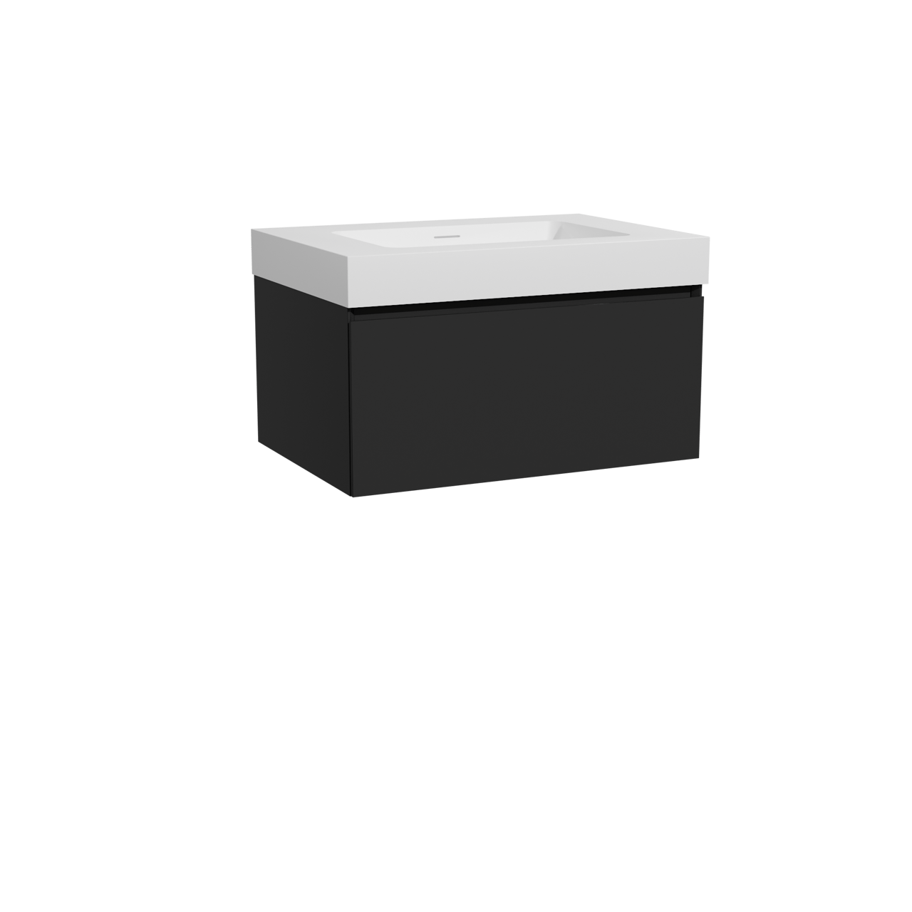 Storke Edge meuble salle de bains suspendu 75 x 52 cm noir mat avec Mata High plan simple en solid surface blanc mat