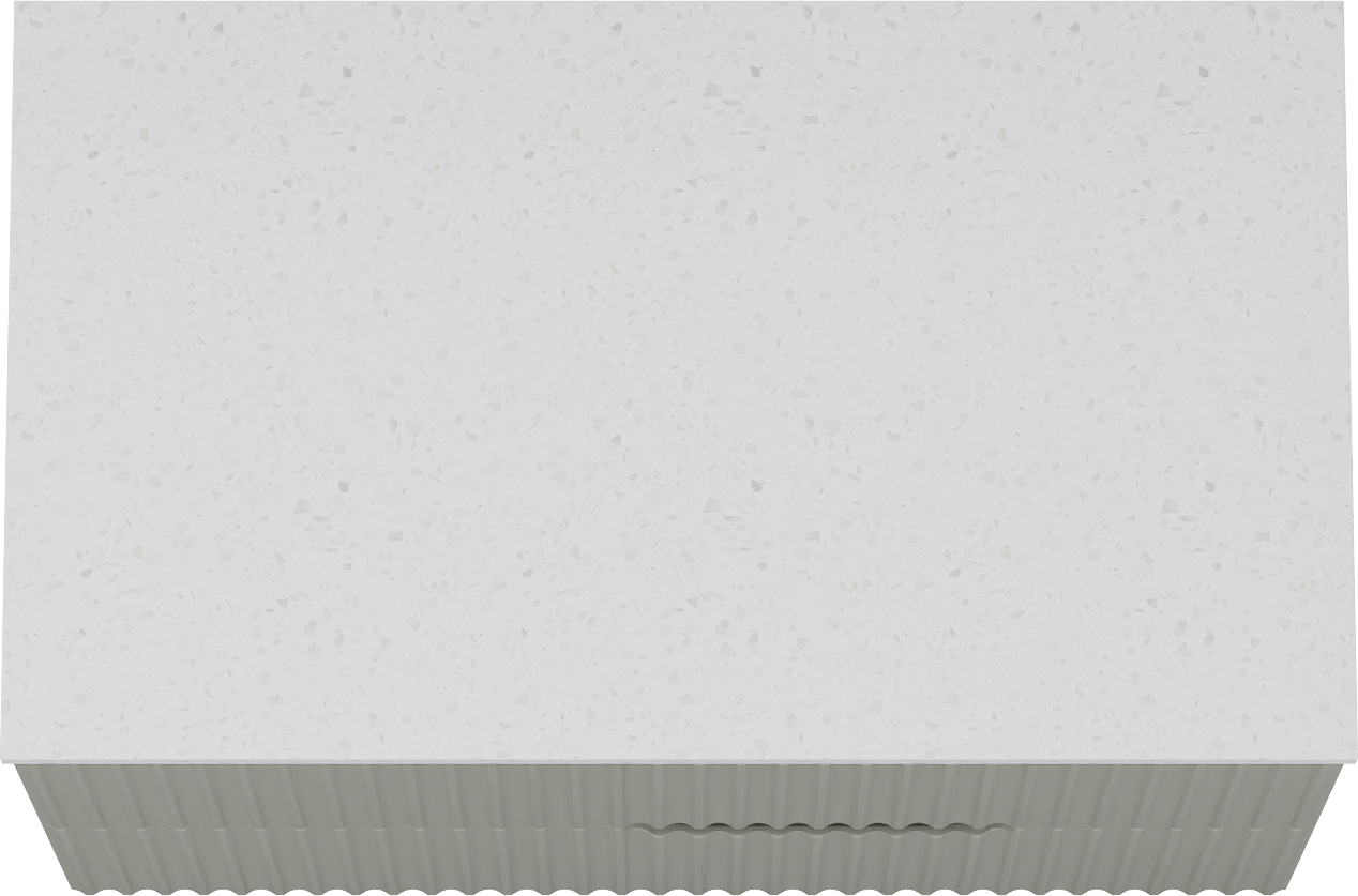 Linie Ribbo zwevend badkamermeubel 80 x 46 cm greige met Lado enkel tablet in melamine terrazzo wit, Verticale symmetrische ronde ribbel