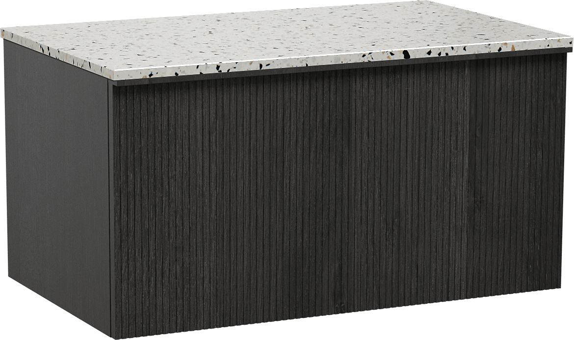 Balmani Forma meuble salle de bains suspendu 90 x 55 cm chêne noir avec Stretto tablette simple en blanc/noir mat terrazzo, Nervure droite symétrique verticale