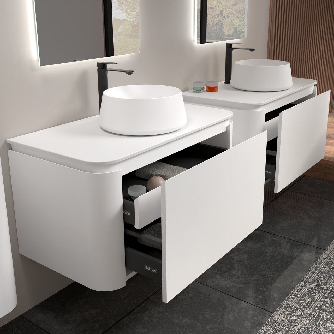 Balmani Moon zwevend badkamermeubel 100 x 55 cm mat wit met Moon enkel tablet in solid surface mat wit