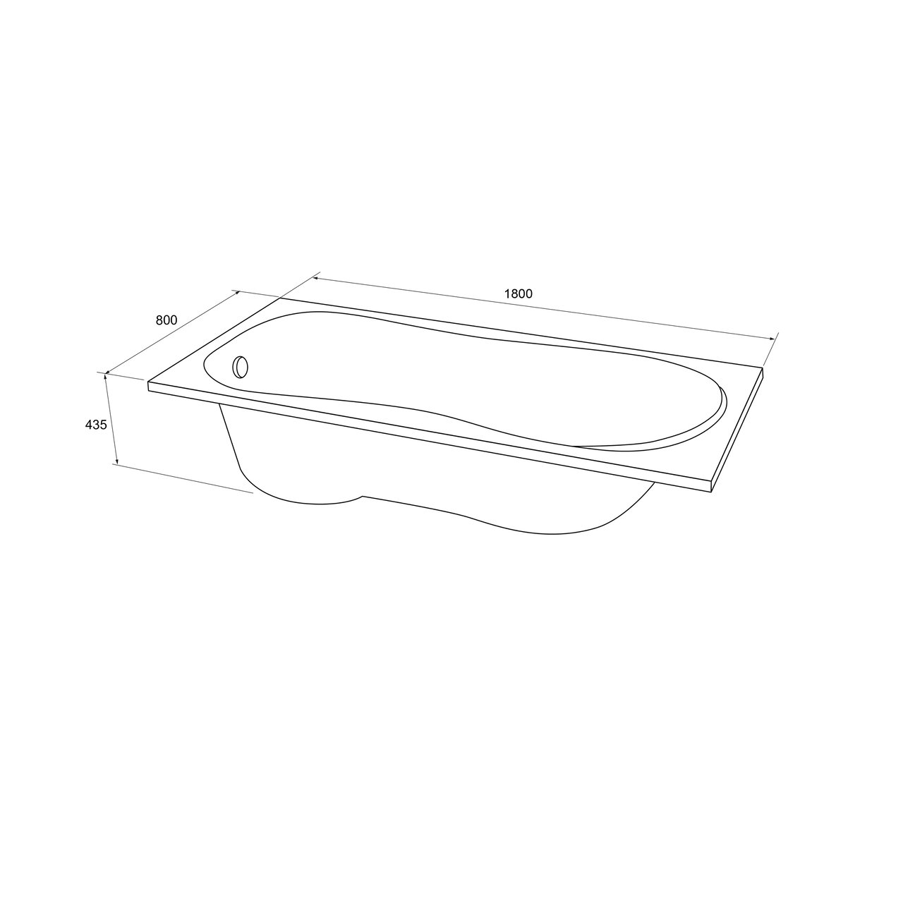 Luca Varess Trasime eenpersoons inbouwbad 180 x 80 cm acryl Hoogglans Wit