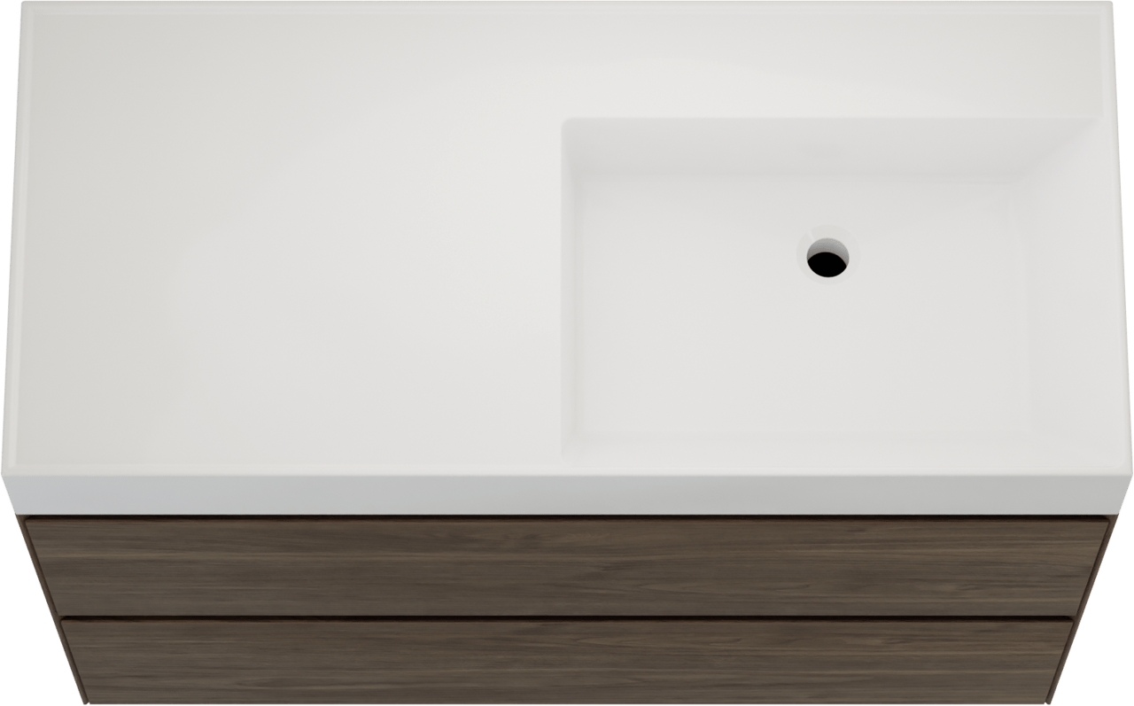 Balmani Mitra Compact meuble salle de bains suspendu 100 x 46 cm Noyer américain avec Argila vasque asymétrique droite en marbre composite blanc brillant