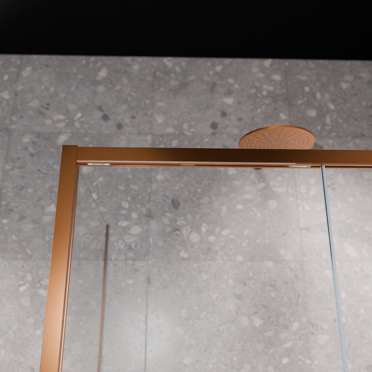 Balmani Senses Design douche d'angle avec porte coulissante à droite et paroi latérale fixe, 120 x 80 cm, Verre transparent avec bande mate, Profil Brushed Rosegold