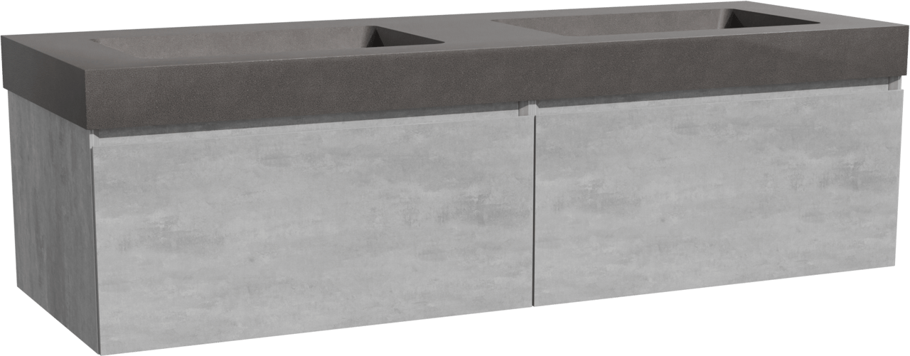 Storke Edge hängendes Möbelstück Set: 150 x 52 cm, Beton dunkelgrau, mit Scuro High Doppelwaschtisch, Quarz Schwarz matt