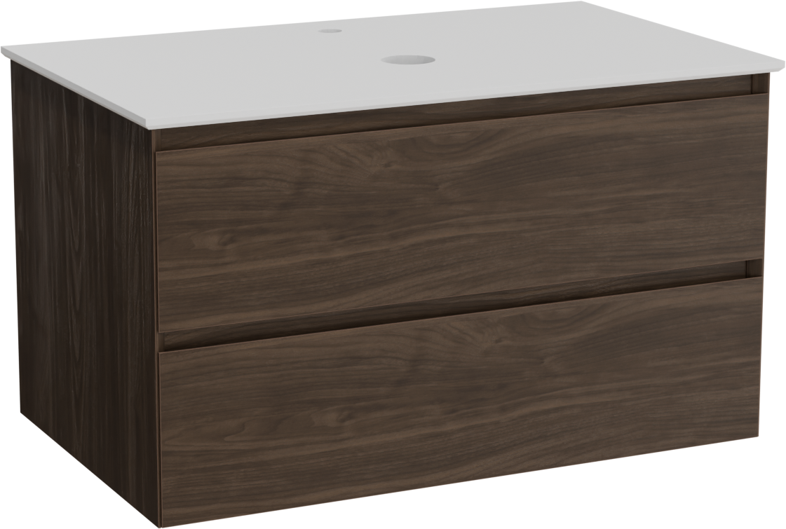 Balmani Mitra meuble salle de bains suspendu 90 x 55 cm noyer américain avec Facetta tablette simple en solid surface blanc mat