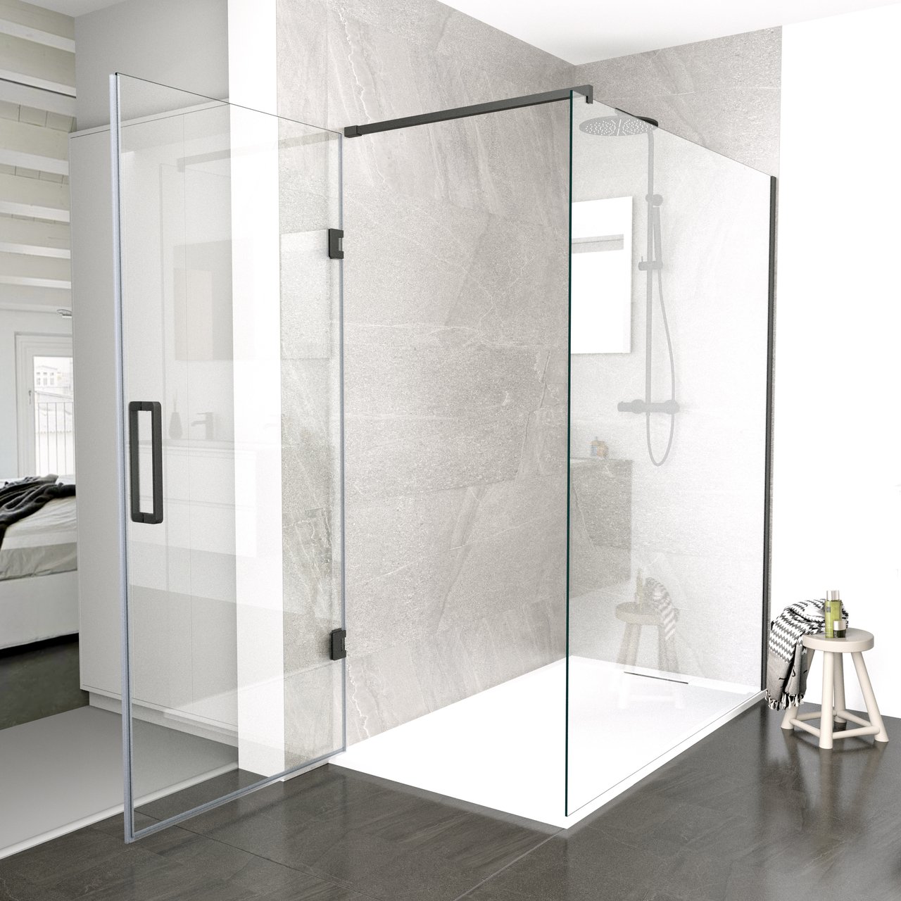 Balmani Modular douchedeur scharnieren en greep mat zwart