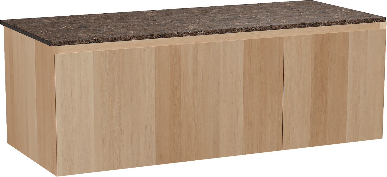 Balmani Idra hängendes Möbelstück Set: 135 x 55 cm, Naturbelassene Eiche, mit Stretto Einzel- oder Doppel Waschtischplatte, Marmor Dark Emperador