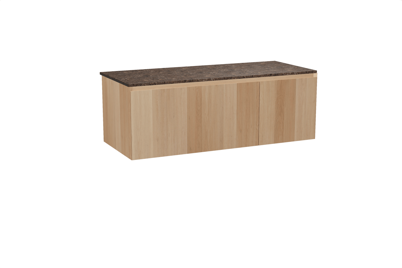 Balmani Idra hängendes Möbelstück Set: 135 x 55 cm, Naturbelassene Eiche, mit Stretto Einzel- oder Doppel Waschtischplatte, Marmor Dark Emperador