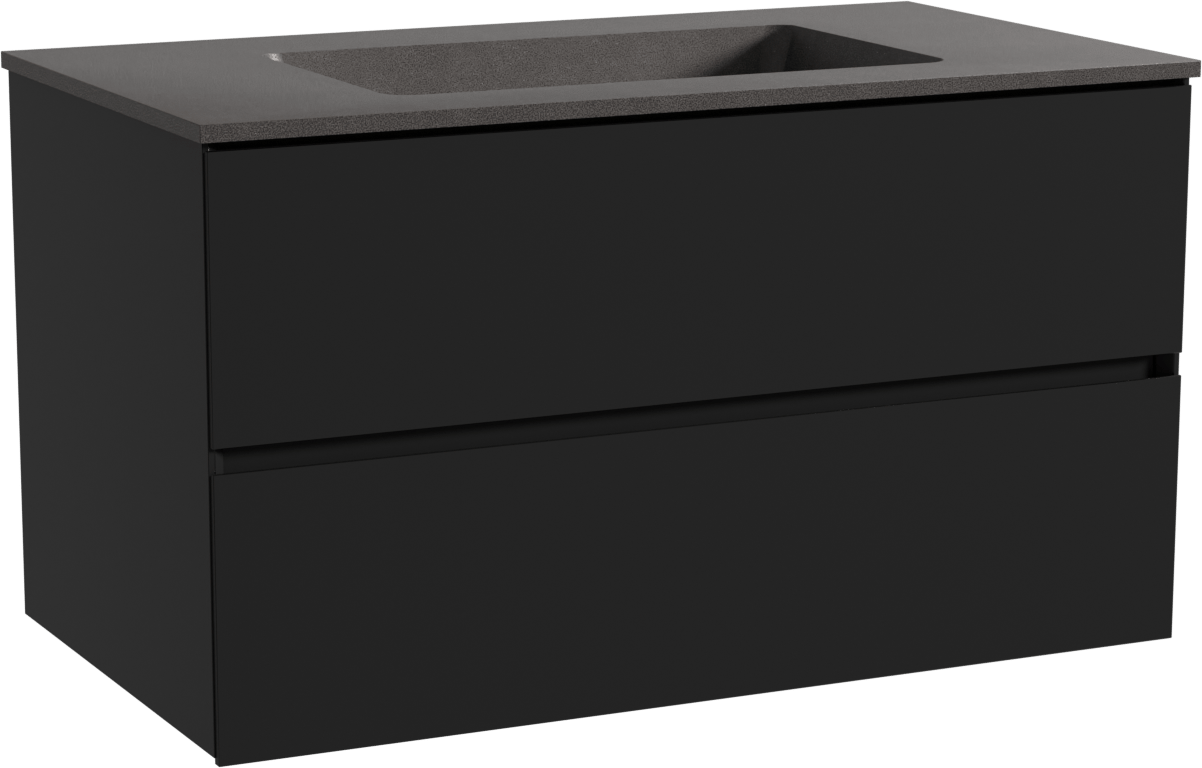 Storke Edge meuble salle de bains suspendu 95 x 52 cm noir mat avec Scuro plan simple en quartz noir mat