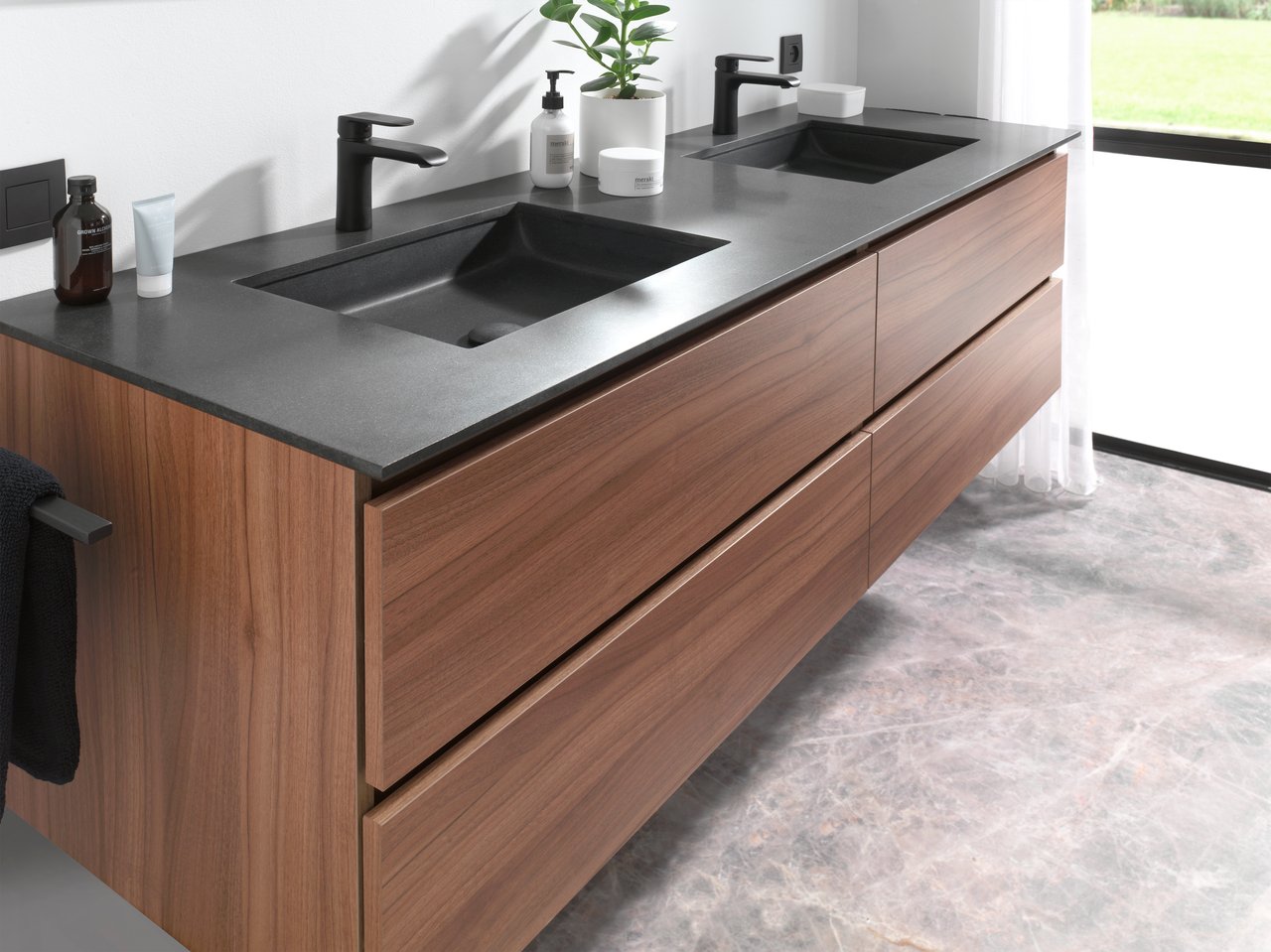 Balmani Tablo Facetta Doppelwaschtisch, Granit poliert, 180 x 55 cm