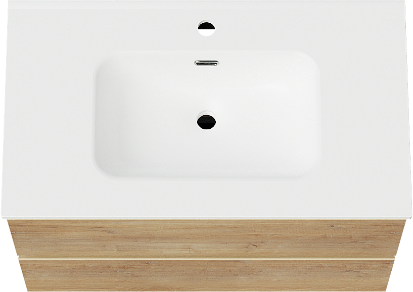 Linie Lado zwevend badmeubel 80 x 46 cm naturel eiken met Baro enkele wastafel in porselein mat wit