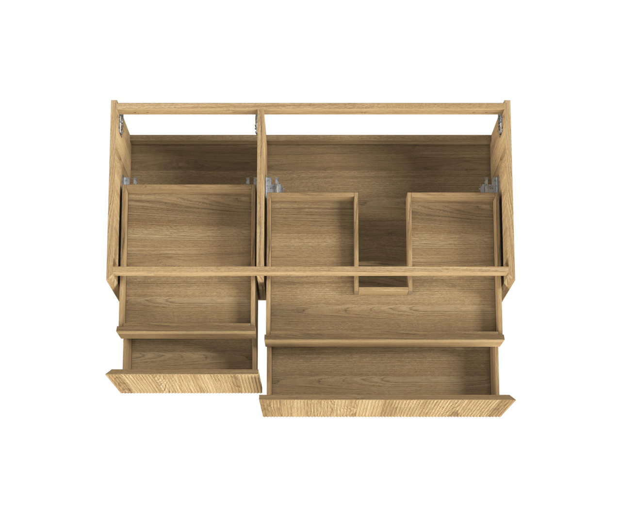 Balmani Fila hängender Waschbeckenunterschrank: 120 x 55 cm, asymmetrisch rechts, Eiche Natur, Furnierholz, 4 Schubladen