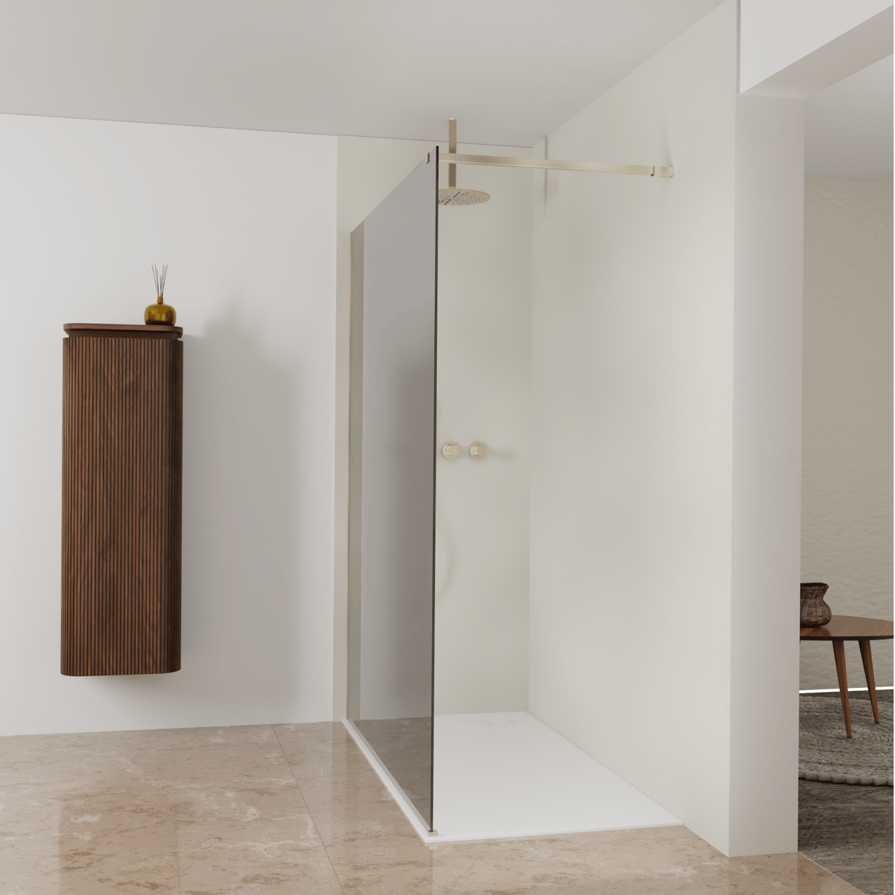 Balmani Modular douche à l'italienne: 160 x 200 cm, Verre miroir reflex, Profil Brushed Champagne Gold