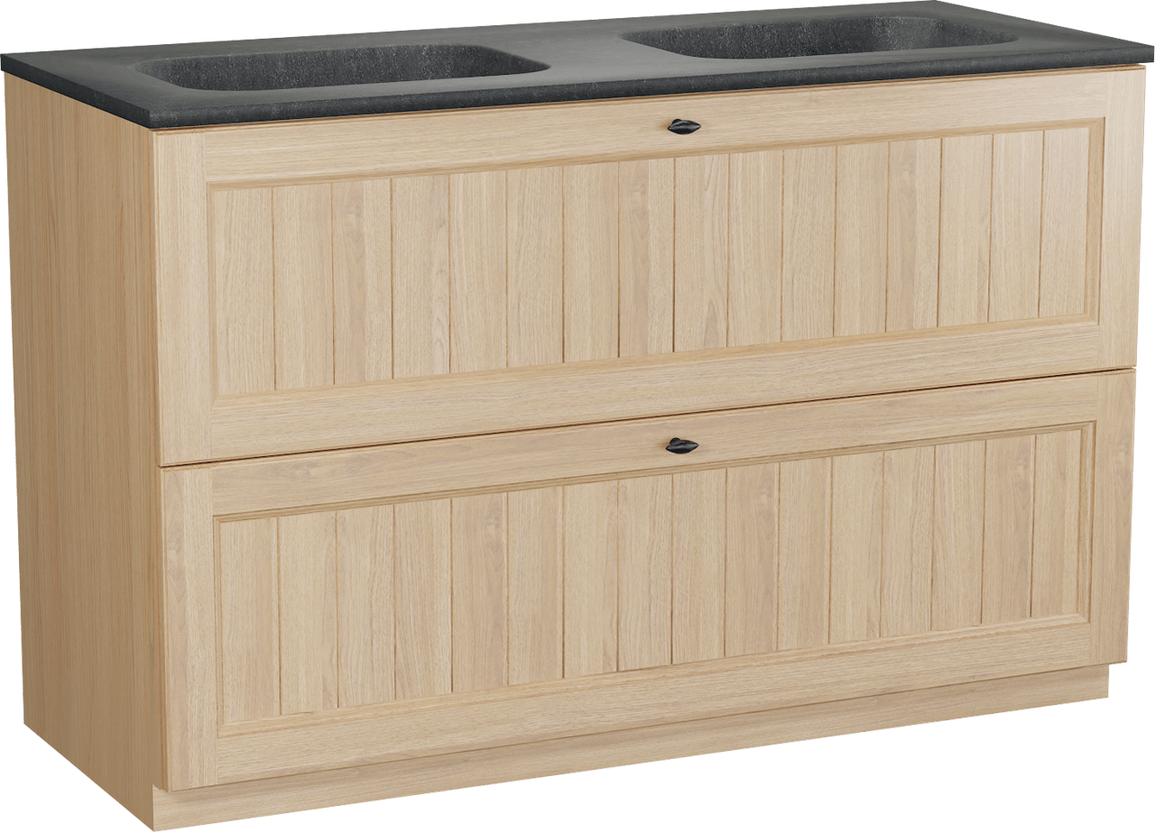 Balmani Lemon meuble salle de bains à poser 135 x 55 cm, placage chêne naturel avec Tablo Arcato double vasque en granit noir