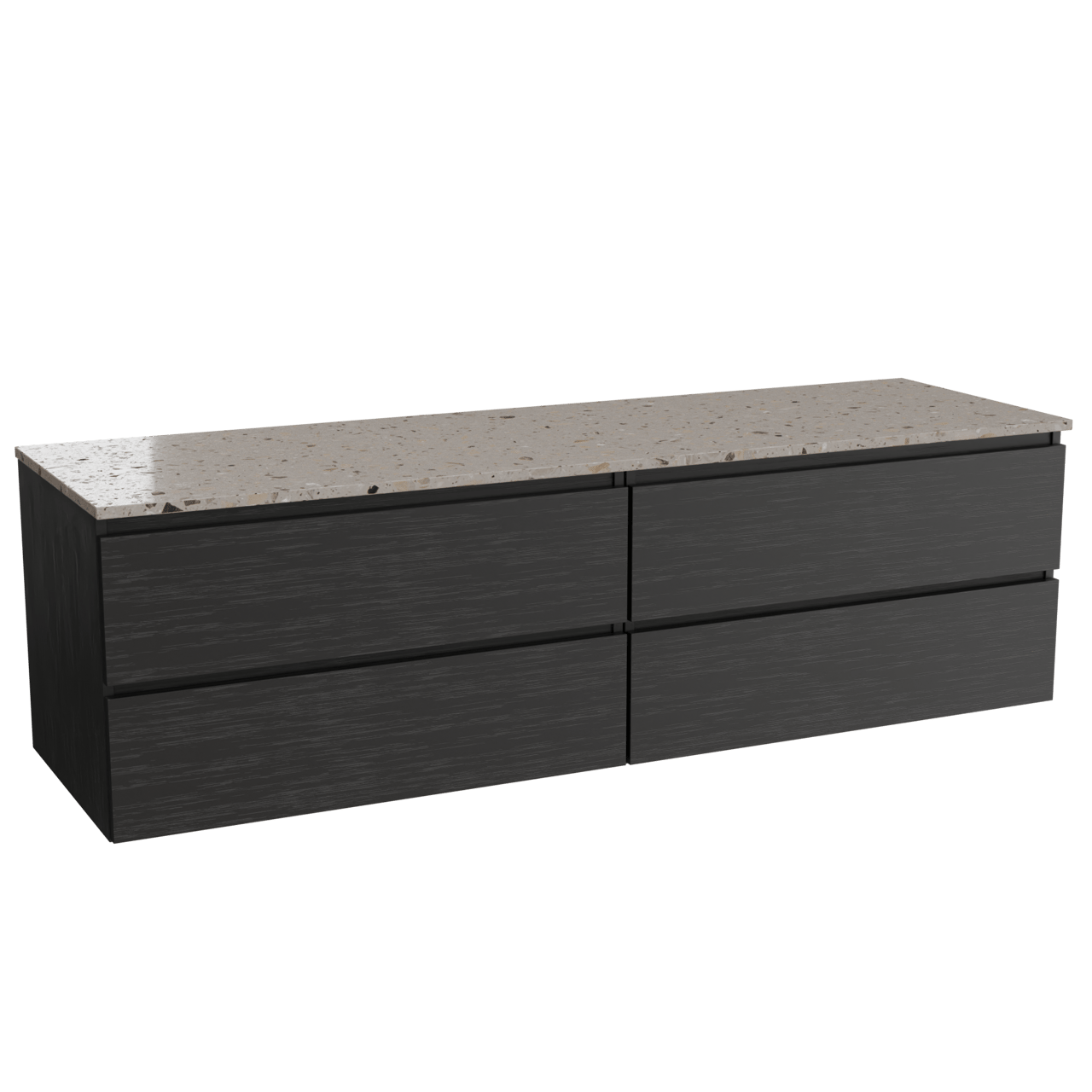 Balmani Lucida meuble salle de bains suspendu 180 x 55 cm chêne noir avec Stretto tablette simple ou double en terrazzo greige terrazzo