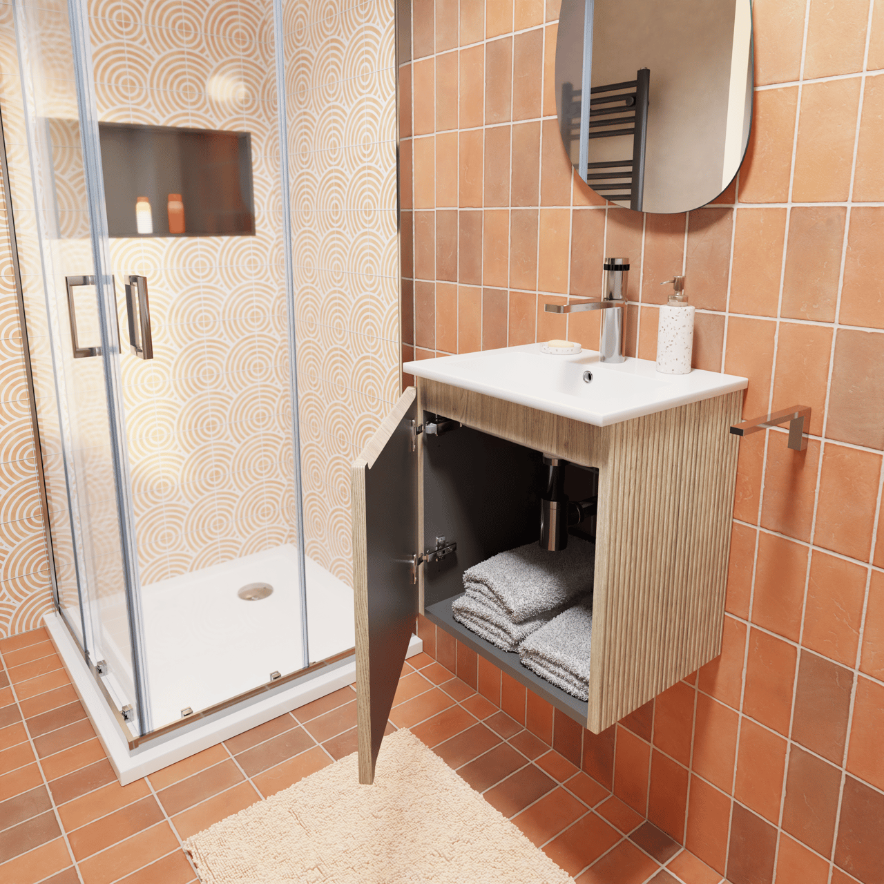 Storke Ribs meuble sous-lavabo suspendu 45 x 35 cm chêne brut