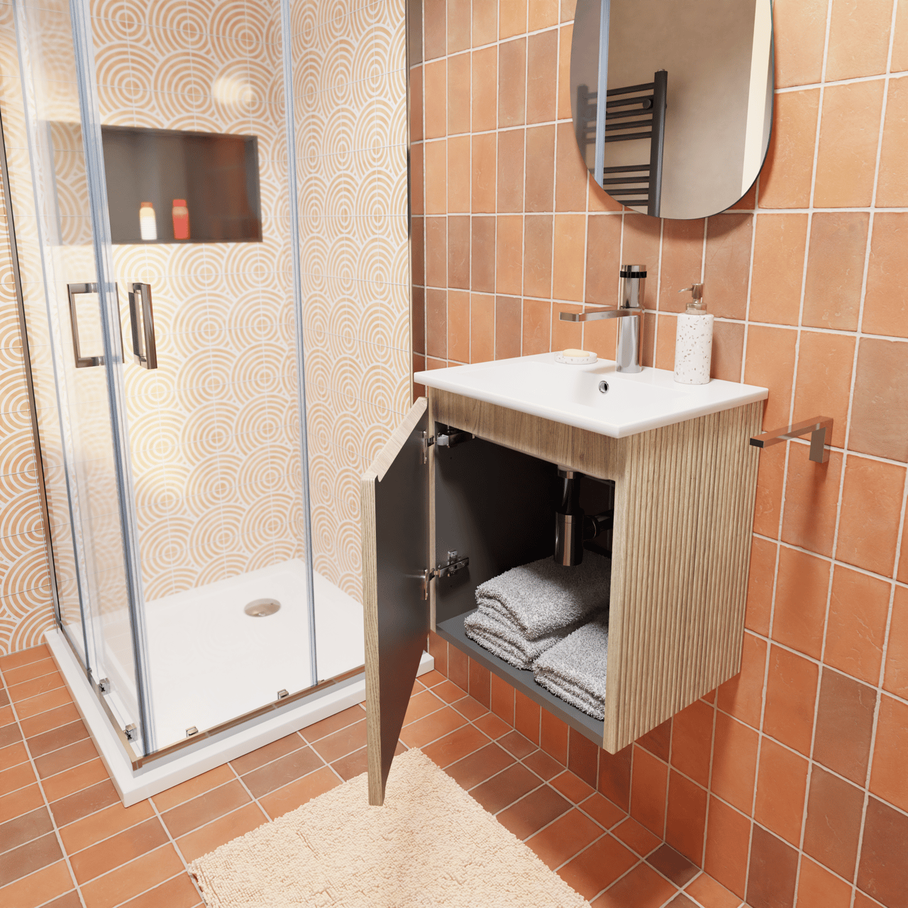 Storke Ribs zwevend wastafelonderkast 45 x 35 cm ruwe eik