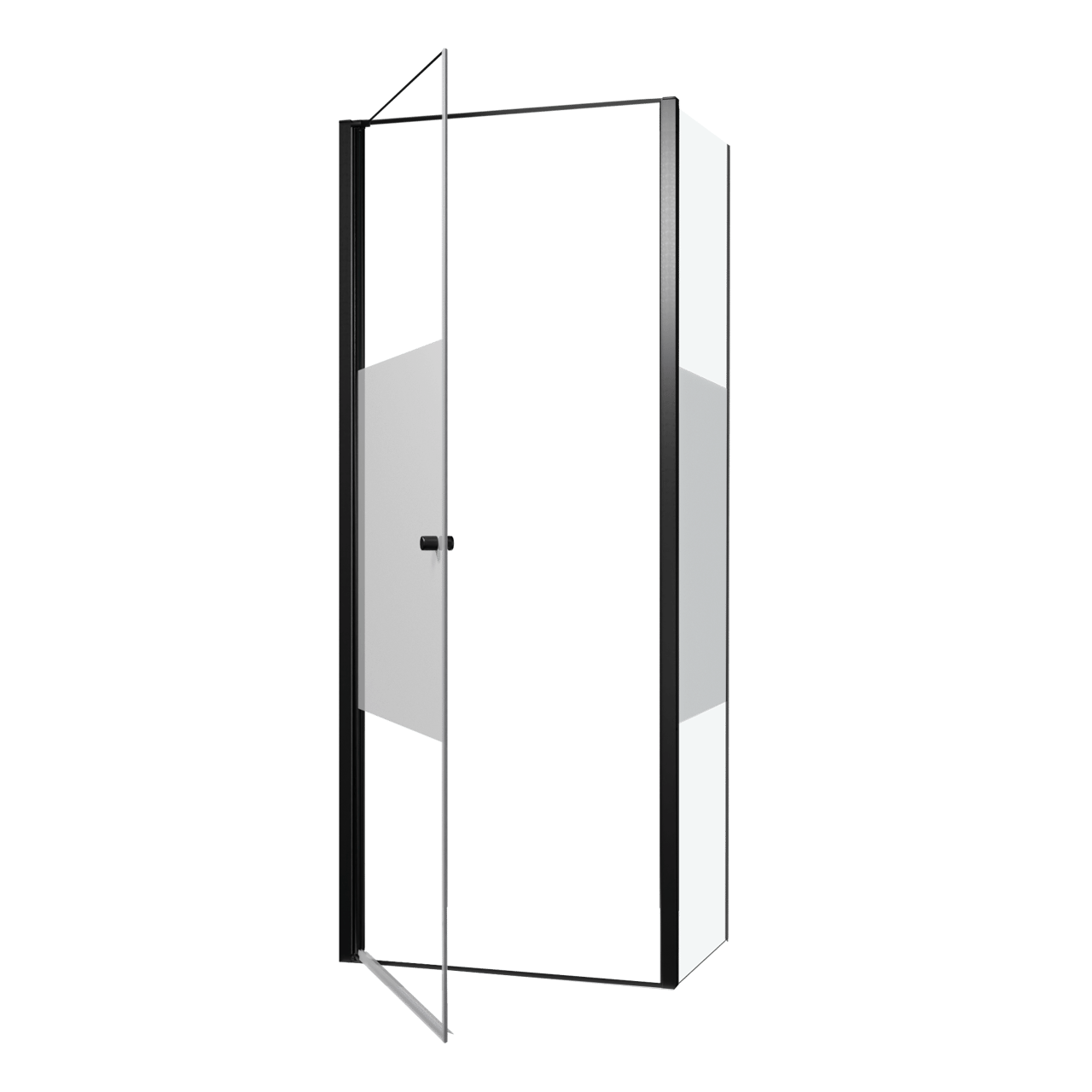 Luca Varess Kuresa coin-douche porte pivotante avec paroi latérale fixe 85 x 80 x 200 cm verre transparent avec bande matte et profil noir mat