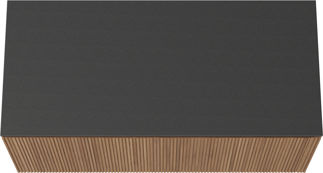 Balmani Eclips hängendes Möbelstück Set: 120 x 55 cm, Teak, mit Stretto Einzel Waschtischplatte Granit poliert, Vertikale symmetrische gerade Rippe