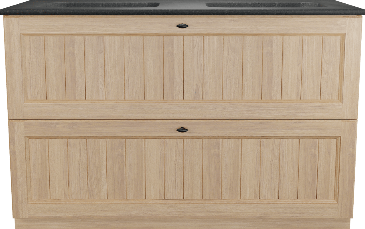 Balmani Lemon meuble salle de bains à poser 135 x 55 cm, placage chêne naturel avec Tablo Arcato double vasque en granit noir