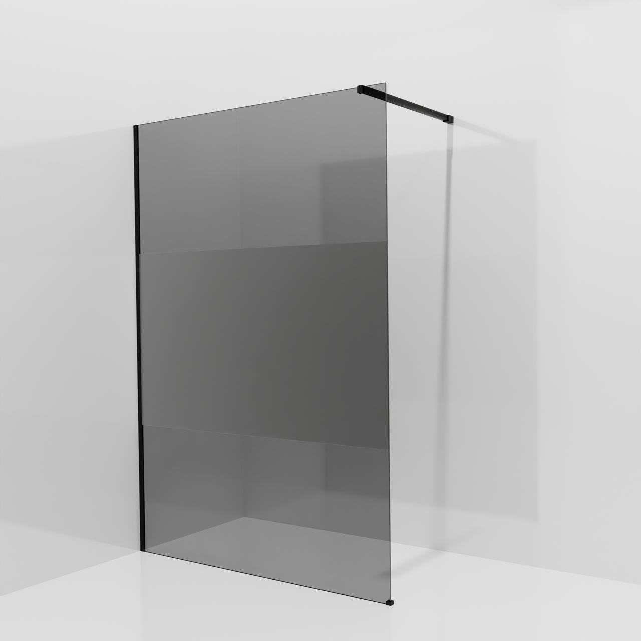 Balmani Modular inloopdouche: 140 x 200 cm, Rookglas met matte strook met coating, Mat zwarte profielen
