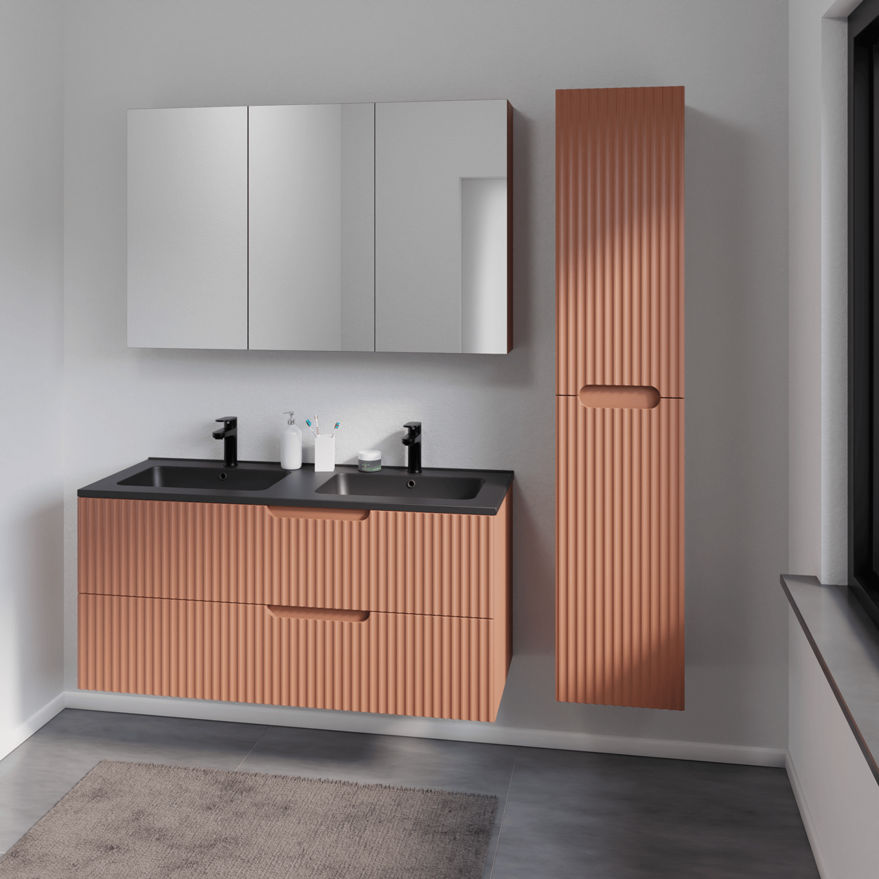 Linie Montro Spiegelschrank Bad: 100 x 75 cm, Cotto