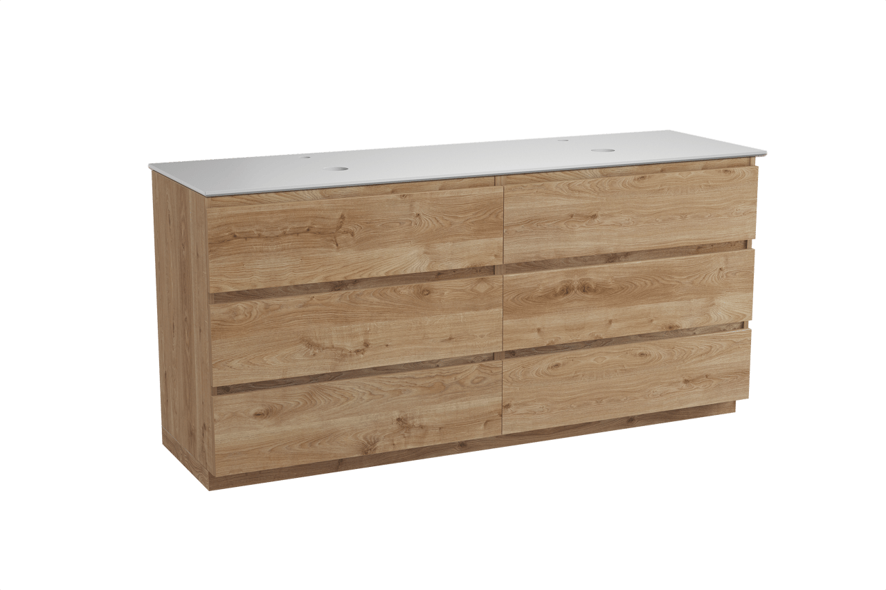 Balmani Lucida meuble salle de bains à poser 180 x 55 cm chêne brut avec Facetta tablette double en solid surface blanc mat