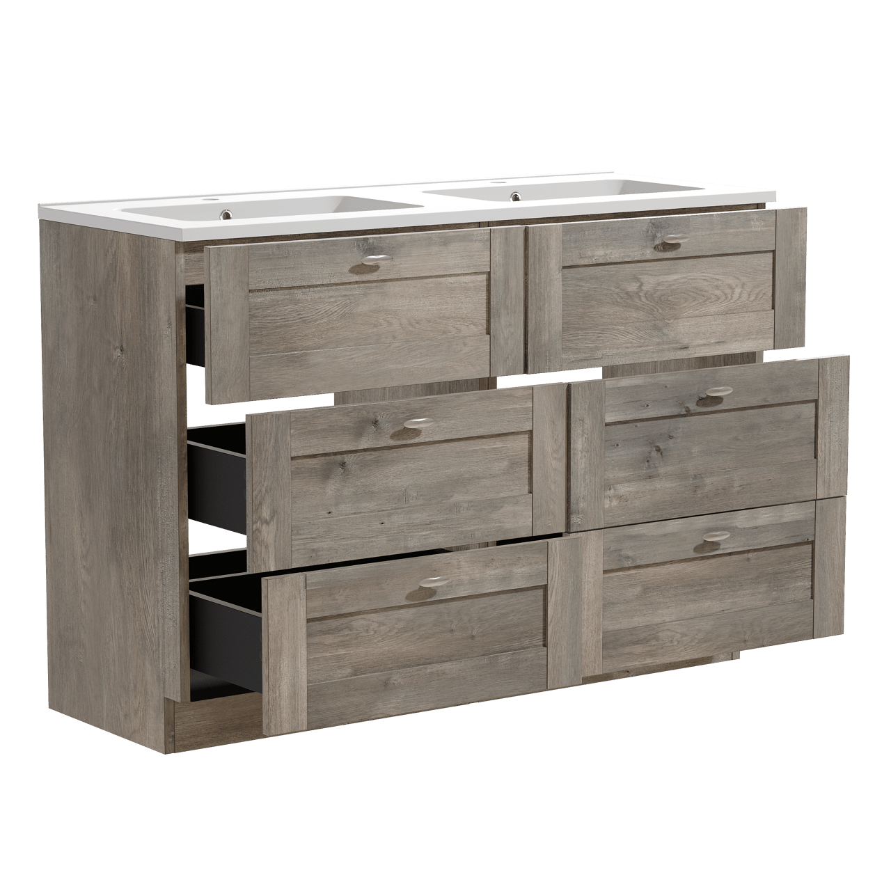 Linie Classo freistehendes Möbelstück Set: 120 x 46 cm, Graue Eiche, mit Vano Doppelwaschtisch, Marmorkomposit Weiß matt