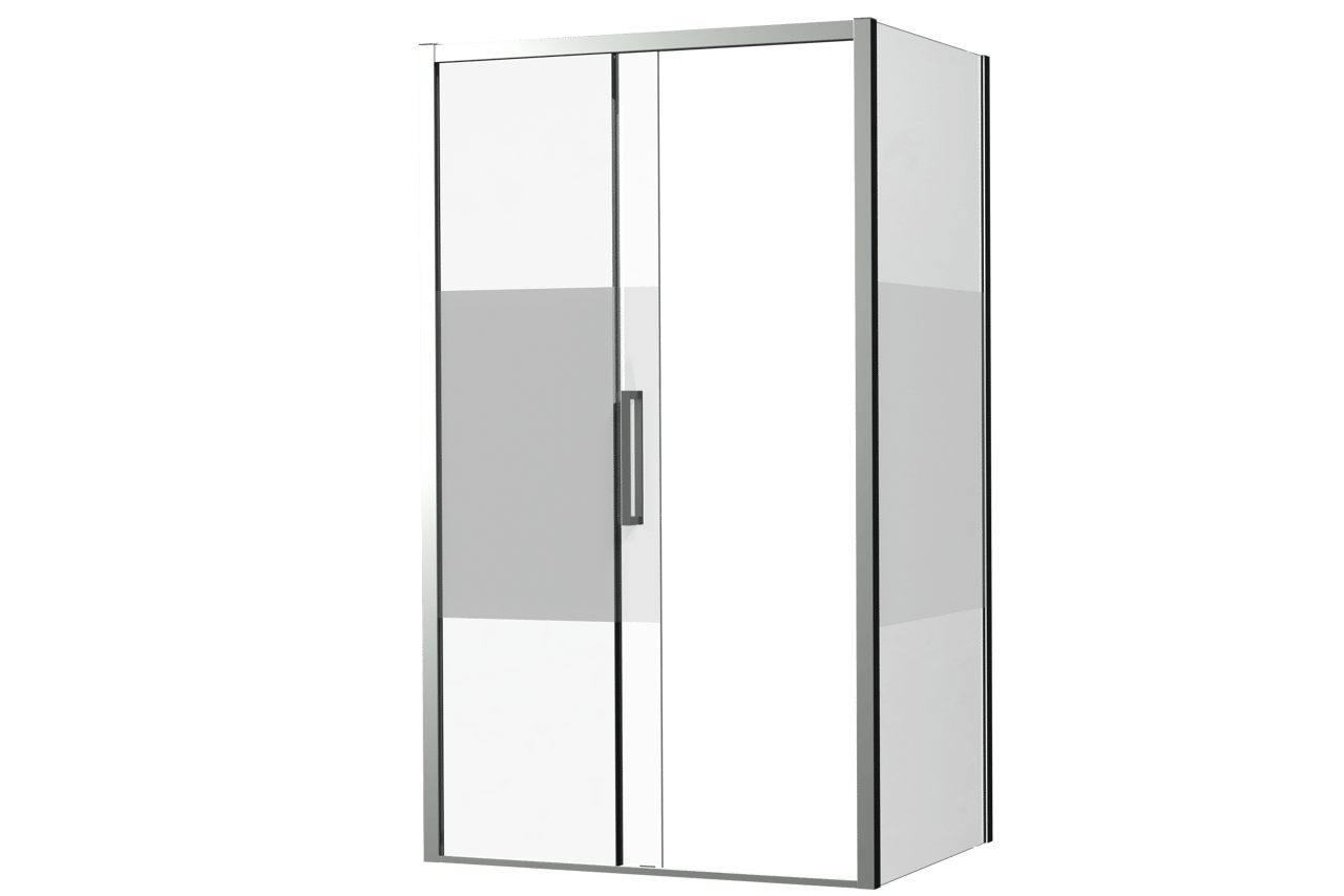 Luca Varess Senses paroi de douche avec porte coulissante gauche et paroi latérale fixe 120 x 90 cm verre transparent avec bande matte profil chrome brillant