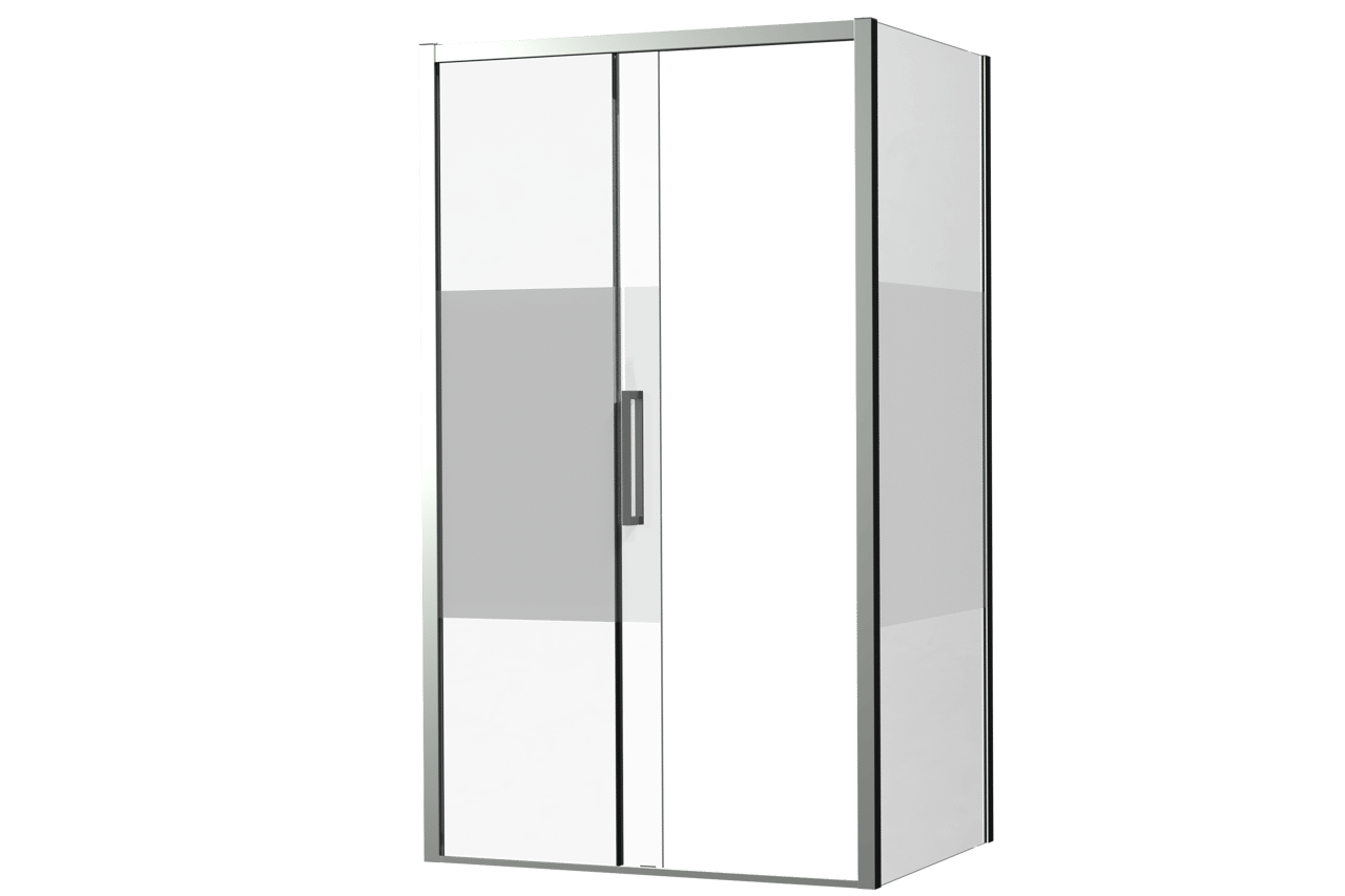 Luca Varess Senses paroi de douche avec porte coulissante gauche et paroi latérale fixe 120 x 90 cm verre transparent avec bande matte profil chrome brillant