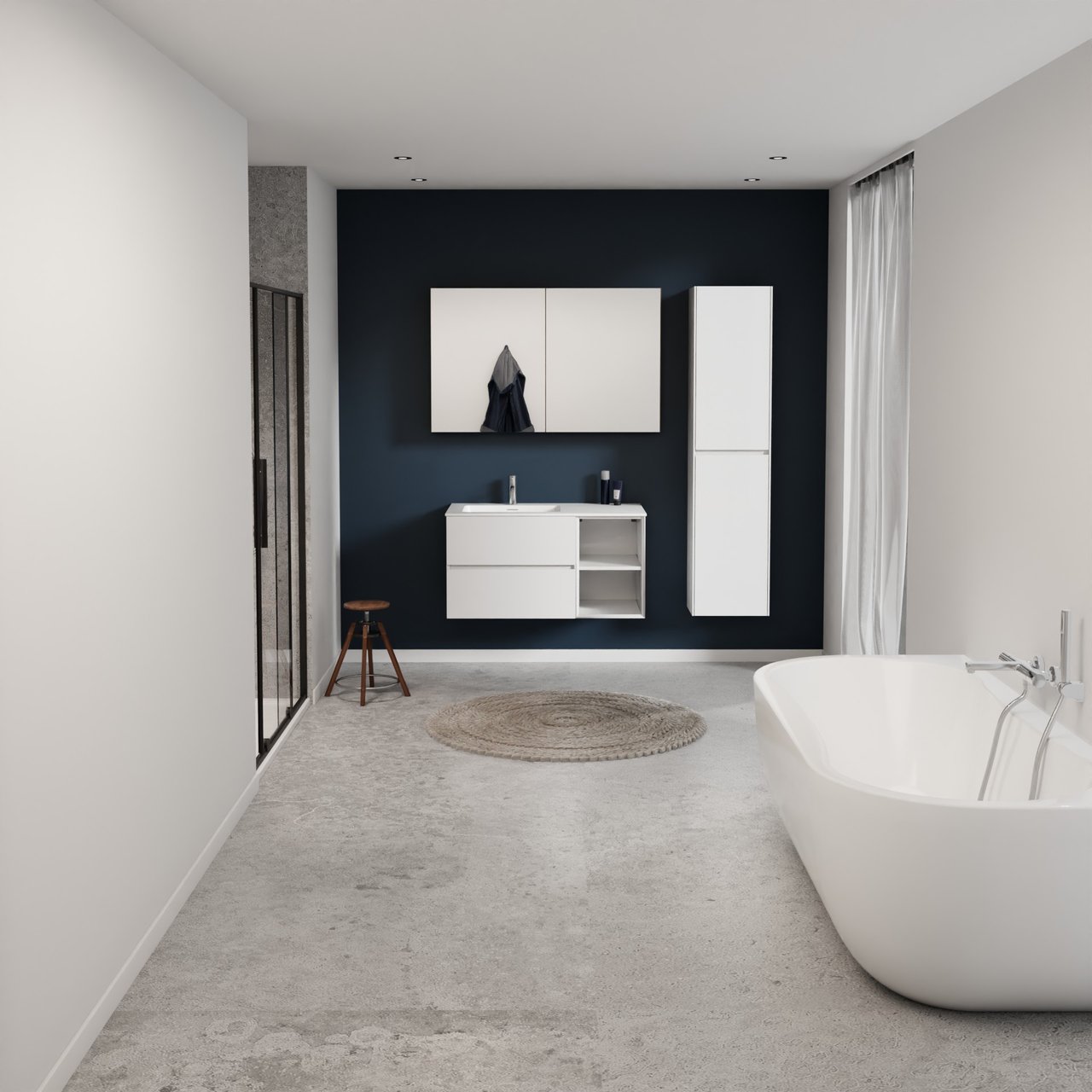 Storke Edge zwevend badmeubel 100 x 52 cm hoogglans wit met Mata asymmetrisch linkse wastafel in solid surface mat wit