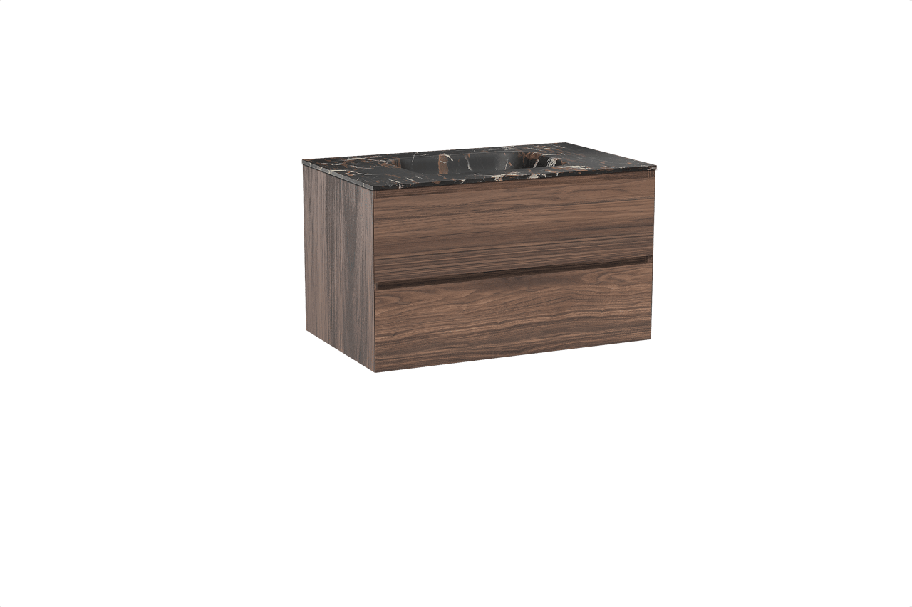 Balmani Mitra meuble salle de bains suspendu 90 x 55 cm noyer avec Tablo Arcato plan simple en marbre portoro gold