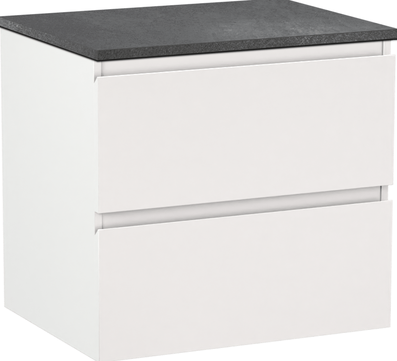 Linie Lado meuble salle de bains suspendu 60 x 46 cm blanc mat avec Lado tablette simple en mélaminé ardoise gris