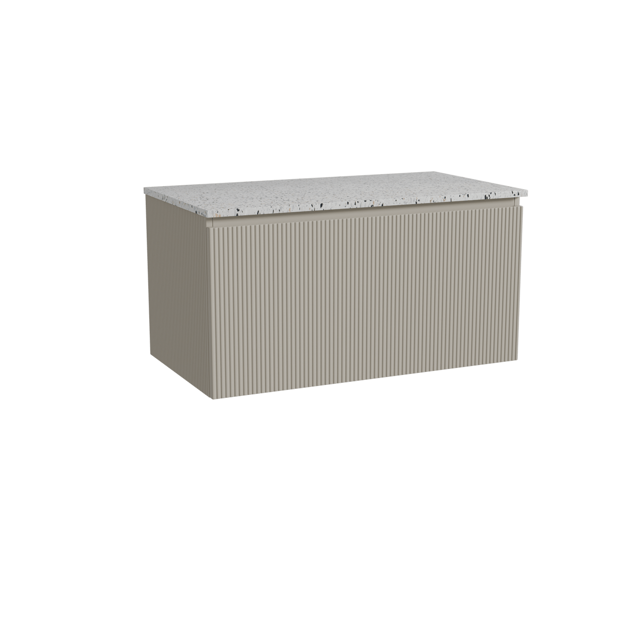 Storke Ribs meuble salle de bains suspendu 95 x 52 cm soie grise avec Tavola tablette simple en blanc/noir mat terrazzo, Nervure droite symétrique verticale