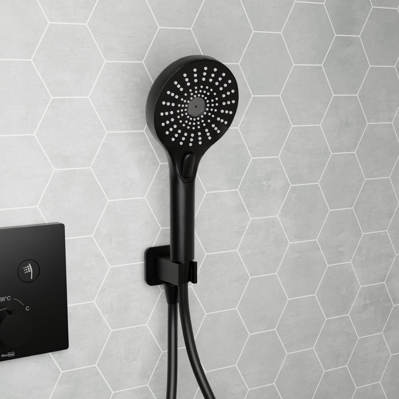 BLAUFOSS Onos Handdoucheset met doucheslang aansluiting 3 straalfuncties Mat Zwart