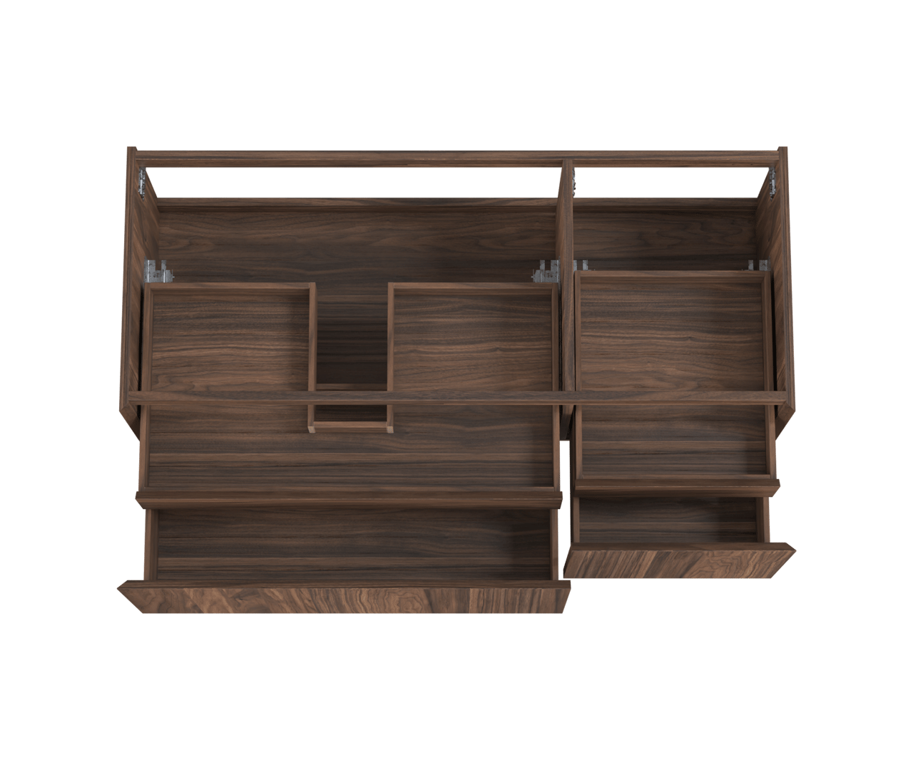 Balmani Idra hängender Waschbeckenunterschrank: 135 x 55 cm, asymmetrisch links, Nussbaum, Furnierholz, 4 Schubladen