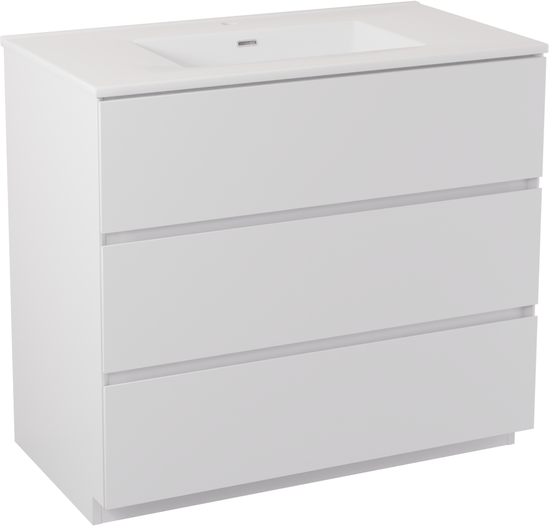 Storke Edge staand badmeubel 95 x 52 cm mat wit met Kera enkele wastafel in porselein hoogglans wit, afvoerplug inbegrepen