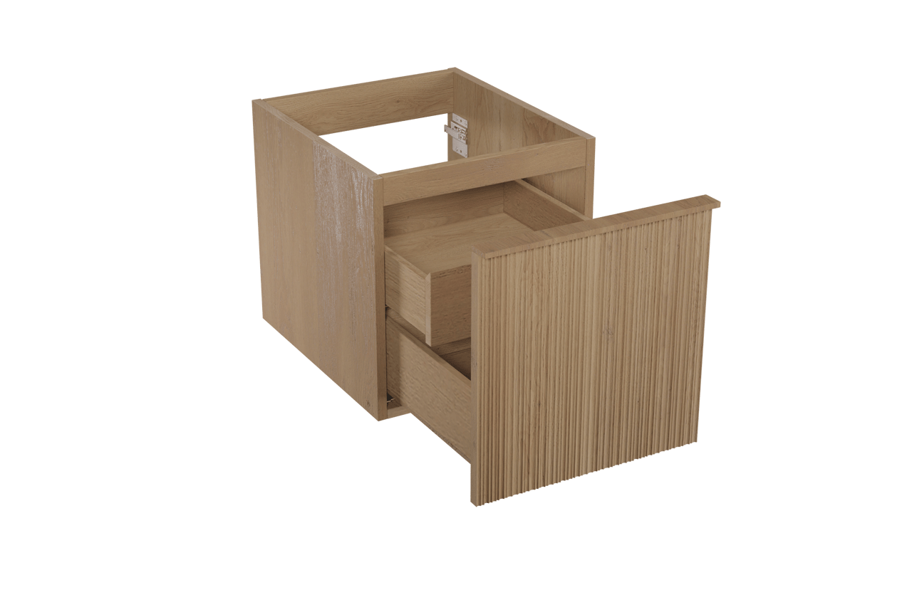 Balmani Forma hängender Waschbeckenunterschrank: asymmetrische Rippen, 45 x 55 cm, Eiche Natur, 2 Schubladen