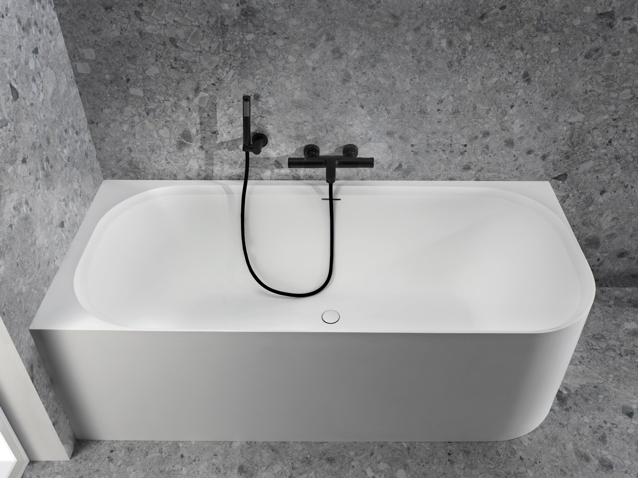 Balmani Finla tweepersoons hoekbad links 180 x 80 cm Solid Surface mat wit